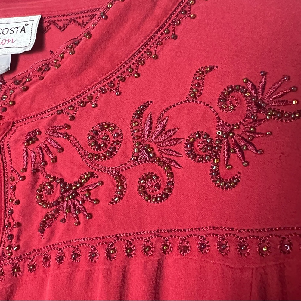 Victor‎ Costa Occasion - Women's Vintage Beaded Silk Blouse Red - Sz. 1X - Picture 6 of 10